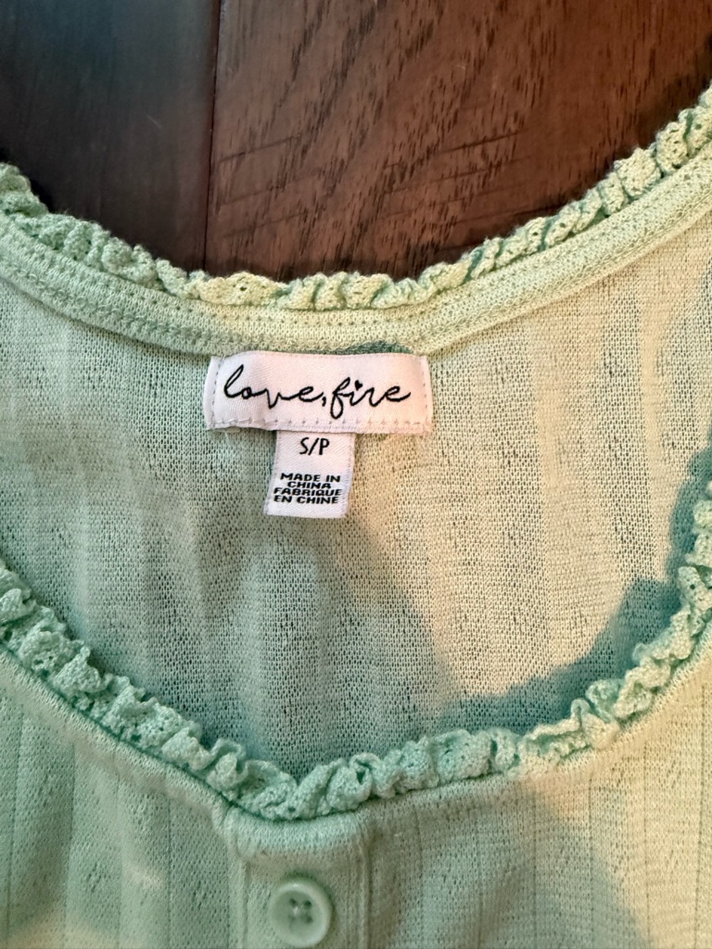 love, Fire Light Mint Button-Front Ruffle Top - Picture 3 of 3